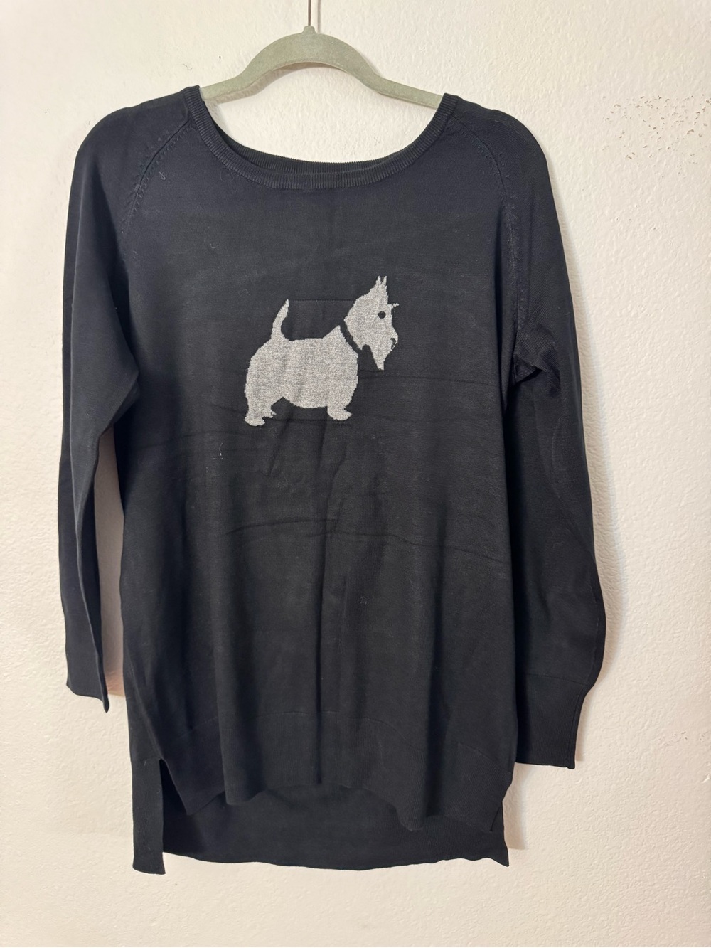 Chelsea & Theodore Black Sweater with Gray Scotty Dog Motif
